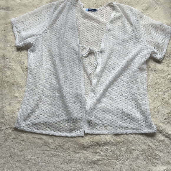 Penningtons White Open Knit Short Sleeve Cardigan | Lightweight Tie Front Lay XL - Picture 3 of 7